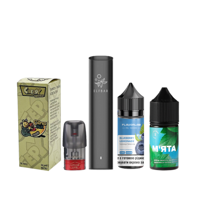 Комплект Elf Bar Mate 500 Black и стартовый набор жидкостей Комплект Elf Bar Mate 500 Black и стартовый набор жидкостей