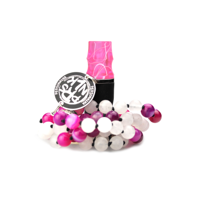 Персональний мундштук Personalka Stone з намистами з натурального каменю (Рожевий з білими лініями) Персональний мундштук Personalka Stone з намистами з натурального каменю (Рожевий з білими лініями)